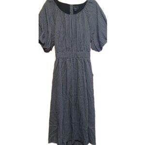 LUMIERE Women  L Black White Gingham   Puff Sleeve  Open BackMaxi Dress Milkmaid